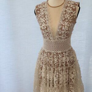 Bronx & Banco Nude Lace Cocktail Dress XS | Open Back | Designer